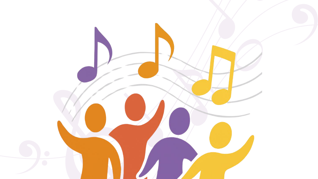 Ein Plakat mit hellem Hintergrund zeigt oben den Titel „Kinderchortag 2026“. Darunter steht in großen, farbig verlaufenden Buchstaben der Satz „Sei eine Note in Gottes Melodie“. Im unteren Bereich sind vier stilisierte Kinderfiguren in den Farben Orange, Rot, Lila und Gelb dargestellt. Die Figuren stehen nebeneinander, heben teilweise die Arme und wirken wie beim gemeinsamen Singen. Über ihnen verlaufen geschwungene Notenlinien mit bunten Musiknoten. Im Hintergrund sind dezente, große Notensymbole angedeutet. Unten auf dem Plakat befindet sich das Logo und der Schriftzug „Katholische Kirche – Pastoraler Raum Lebach“.